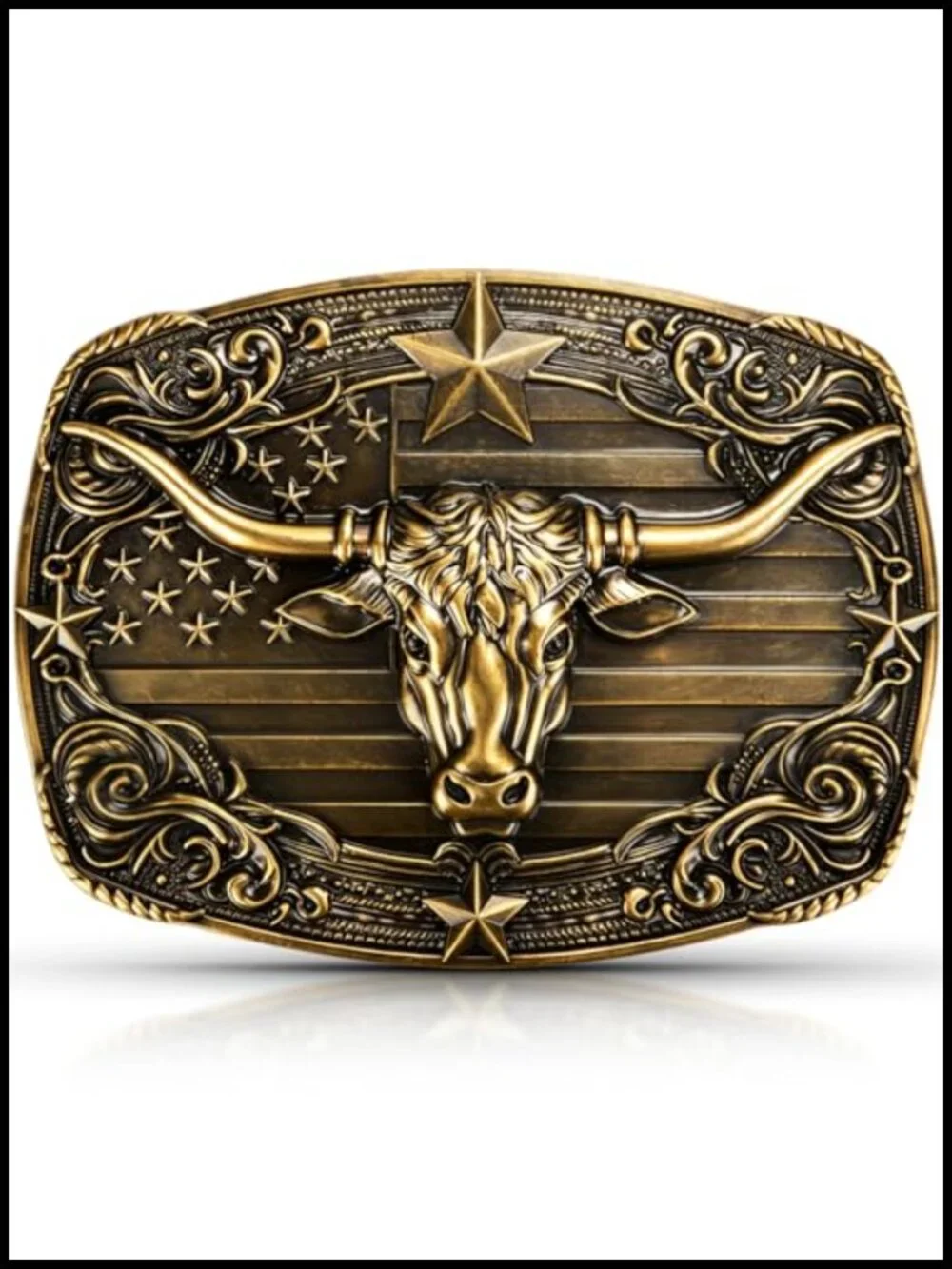 Western Belt Buckle Men Women Cowboy Longhorn Bull USA Flag Zinc Alloy 1.5 Inch